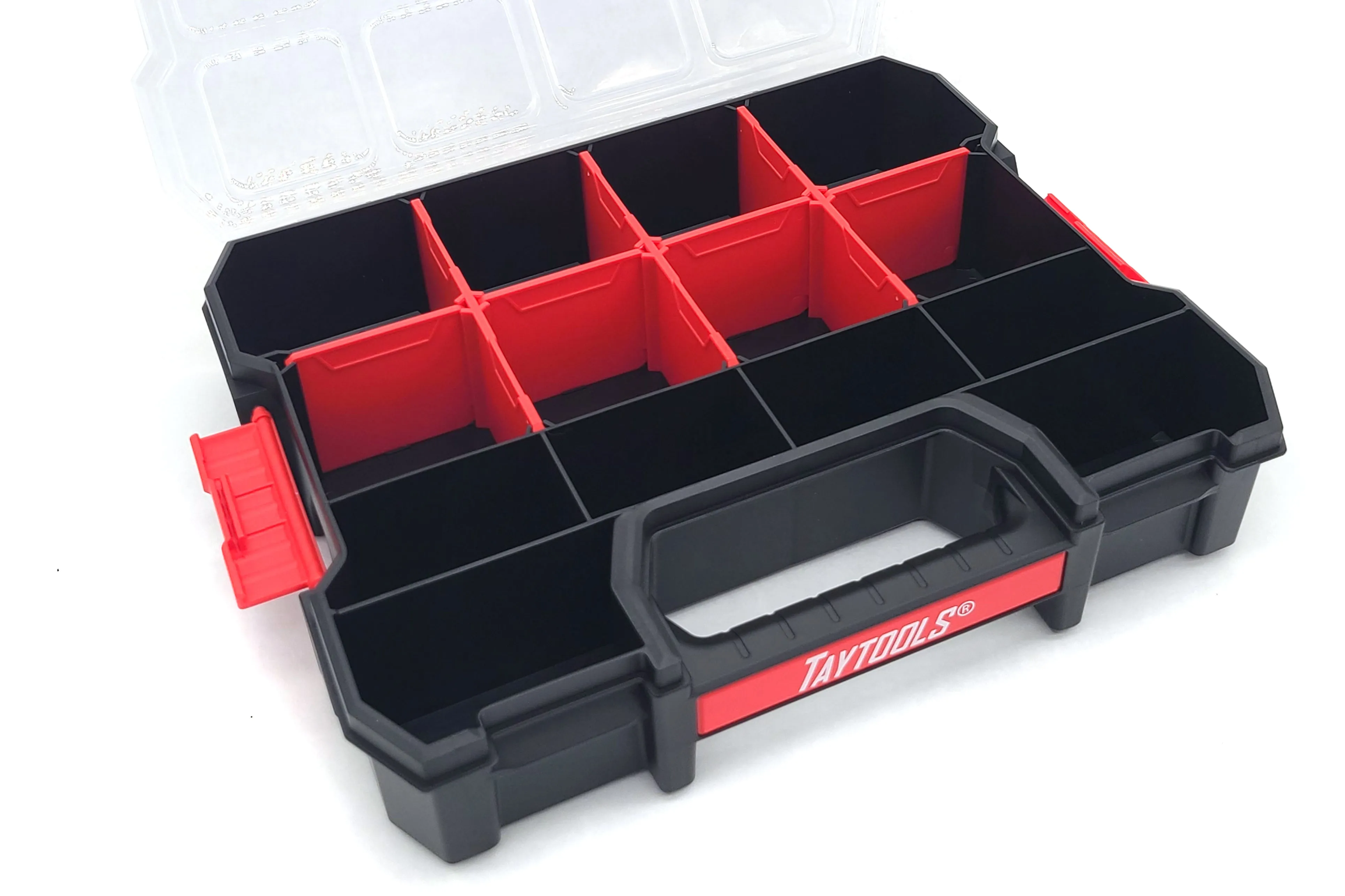 2 Pack Medium 14 Compartment Portable Small Parts Organizers 12-5/8" x 10-3/8" x 2-1/2" Four Latches with Removable Dividers