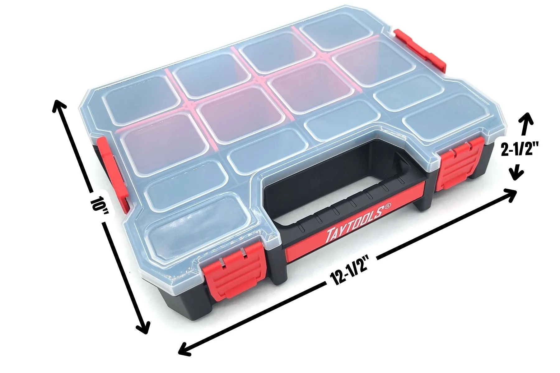 2 Pack Medium 14 Compartment Portable Small Parts Organizers 12-5/8" x 10-3/8" x 2-1/2" Four Latches with Removable Dividers