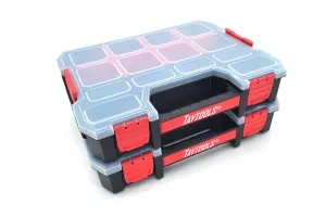 2 Pack Medium 14 Compartment Portable Small Parts Organizers 12-5/8" x 10-3/8" x 2-1/2" Four Latches with Removable Dividers