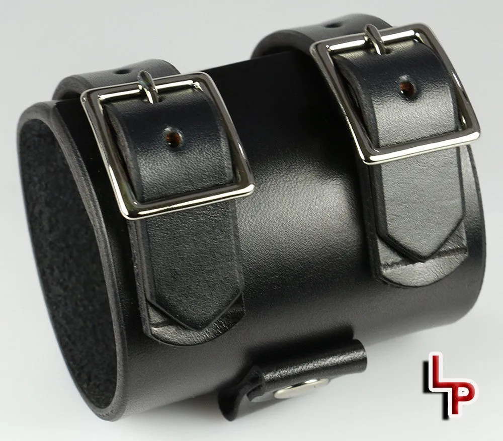 3" Pyramid Studded Watch Cuff, Black Leather