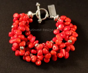 5-Strand Bamboo Coral Petal Bracelet with Sterling Silver Beads and Findings