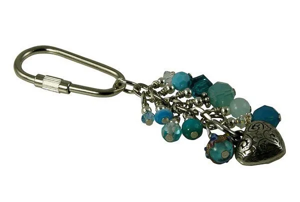 Blue Crystal Heart Beaded Keychain