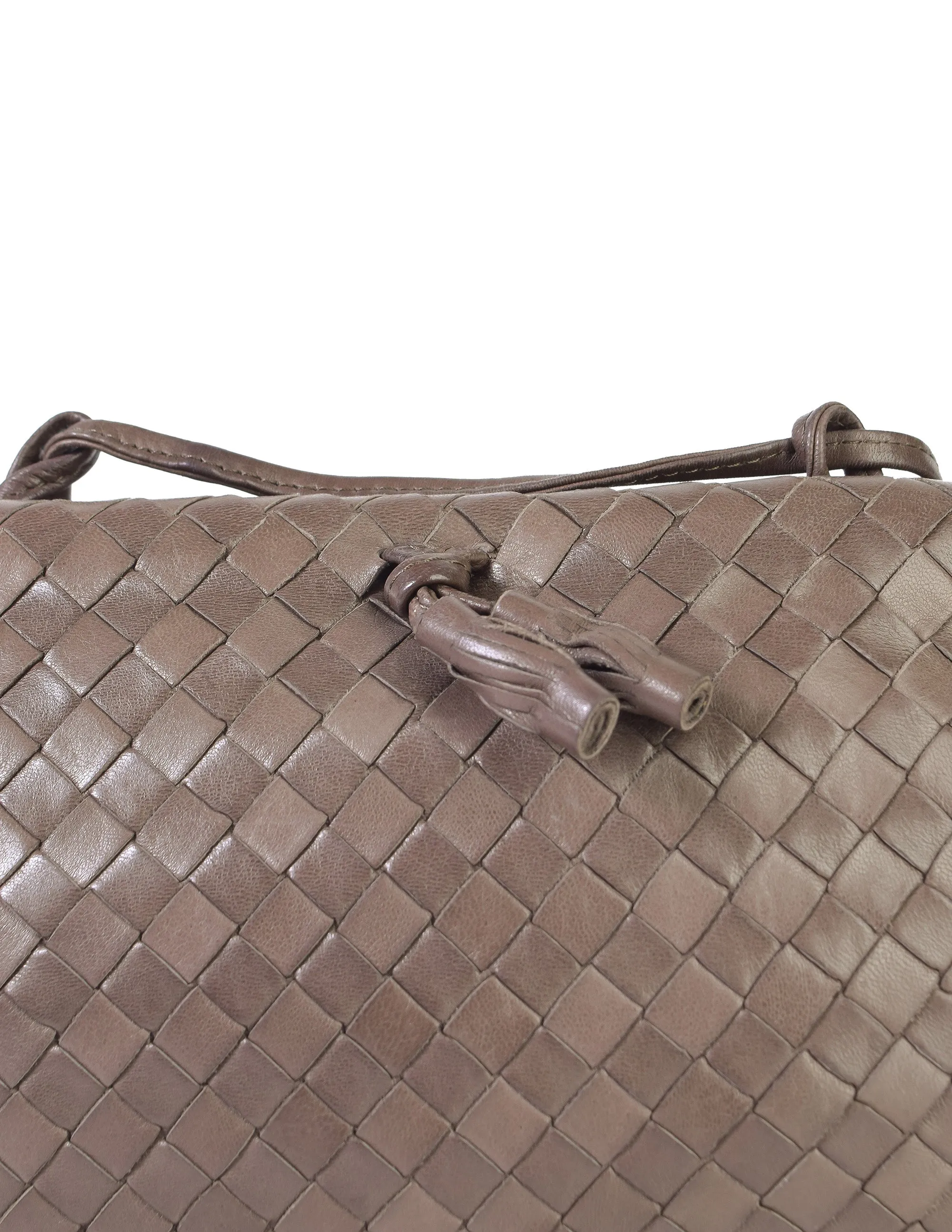 Bottega Veneta Vintage Mushroom Brown Intrecciato Woven Leather Shoulder Bag