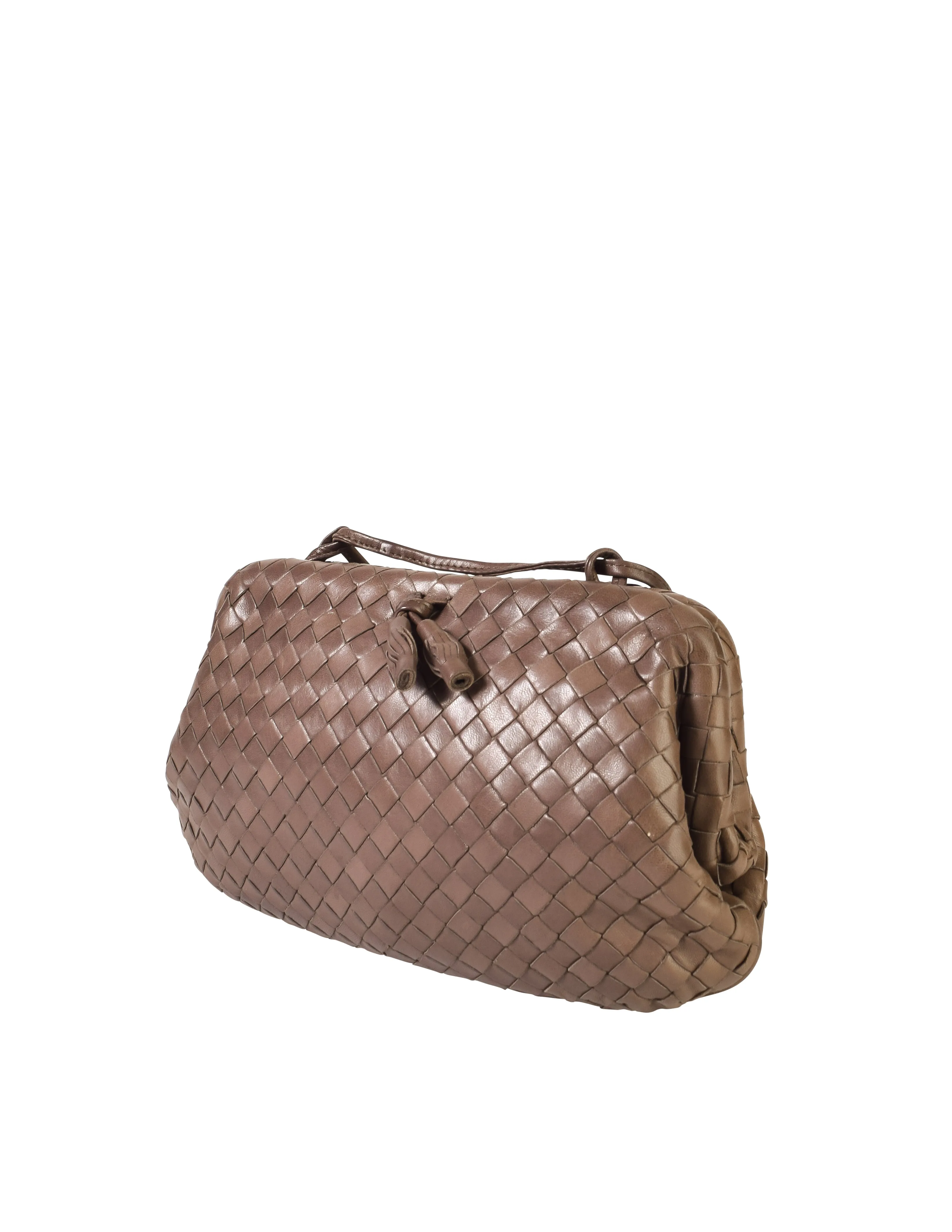 Bottega Veneta Vintage Mushroom Brown Intrecciato Woven Leather Shoulder Bag