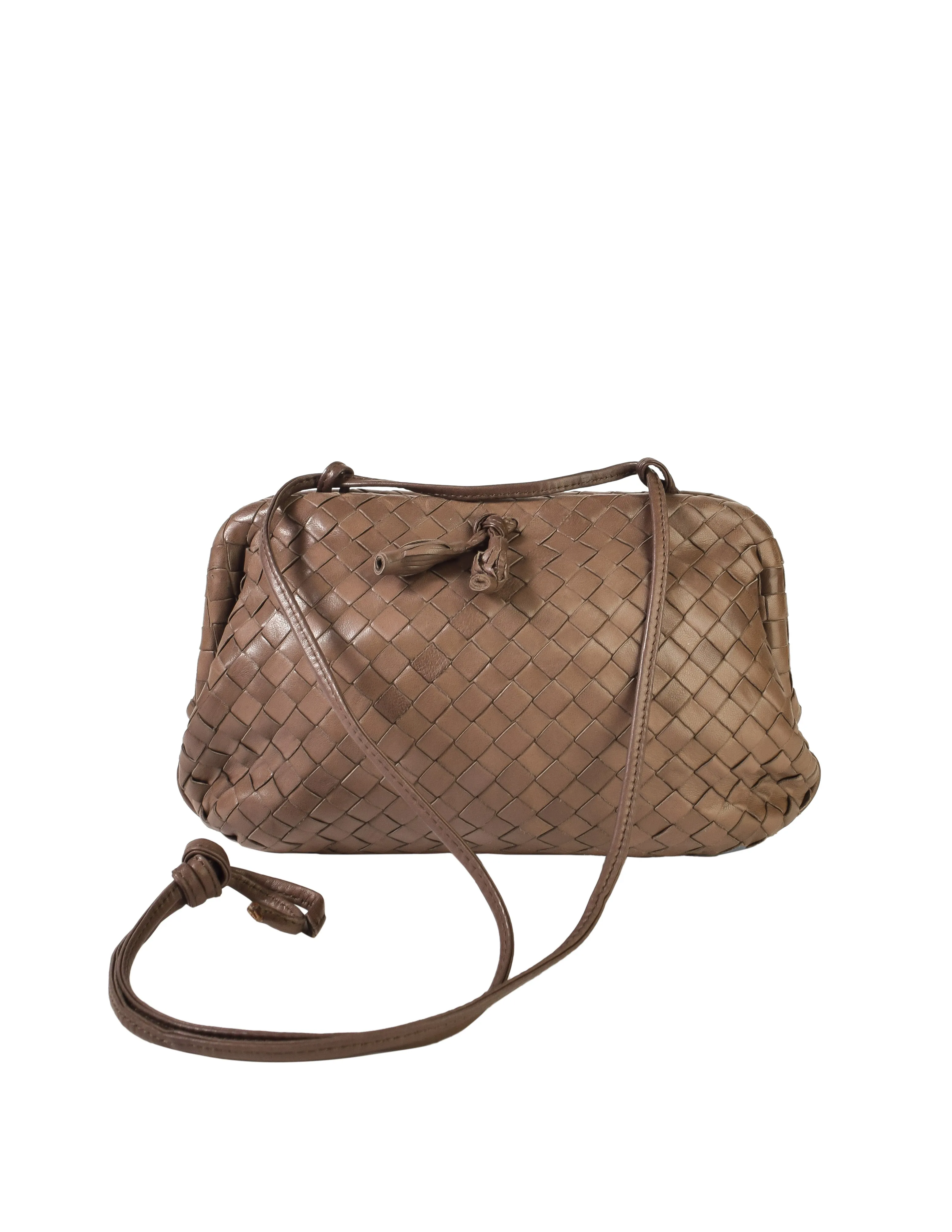 Bottega Veneta Vintage Mushroom Brown Intrecciato Woven Leather Shoulder Bag