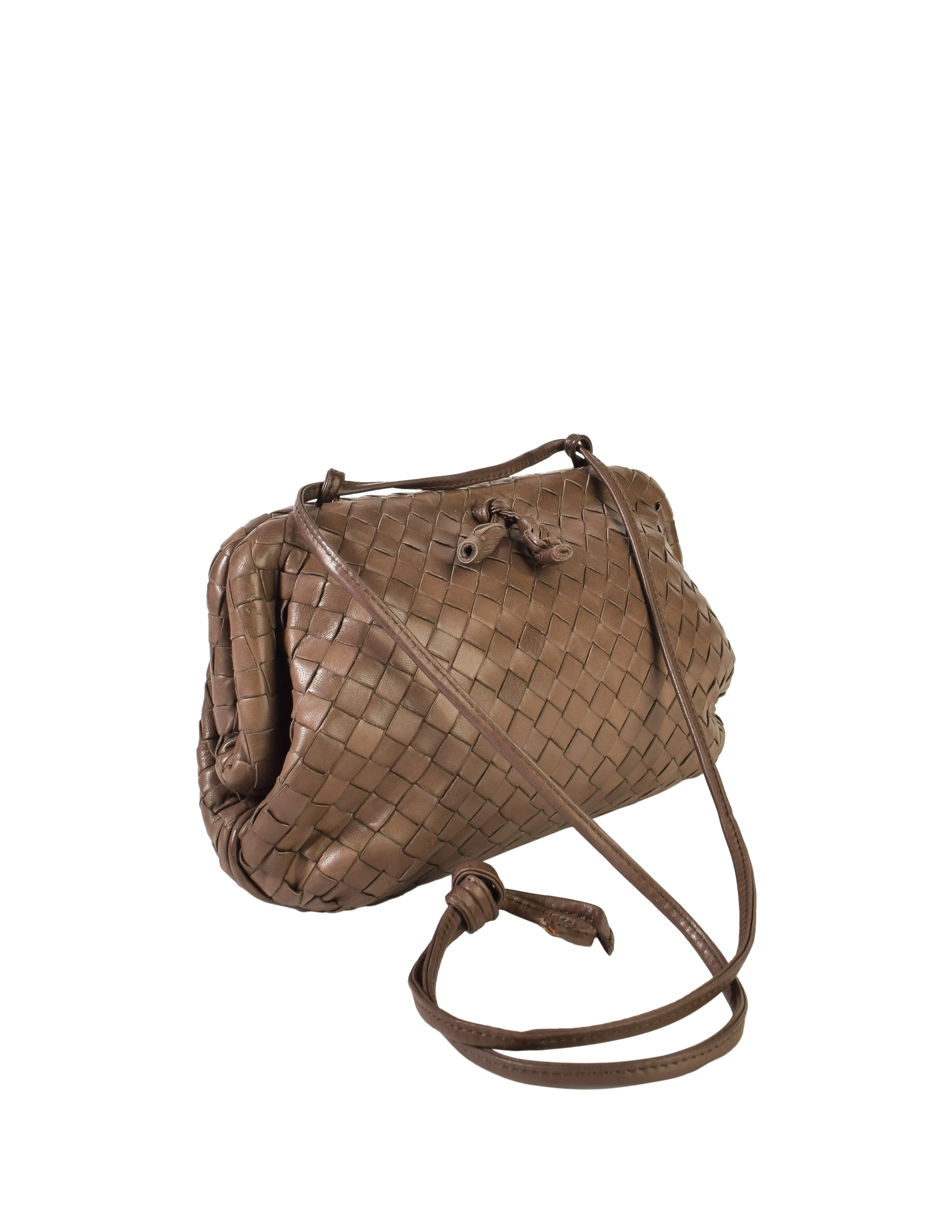 Bottega Veneta Vintage Mushroom Brown Intrecciato Woven Leather Shoulder Bag