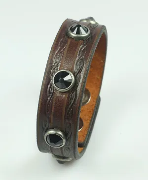 Brown Swarovski Embossed Leather Bracelet