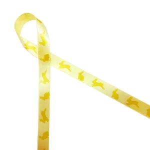 Bunnies Ribbon in yellow hopping on 5/8" Lt. Yellow single face satin ribbon