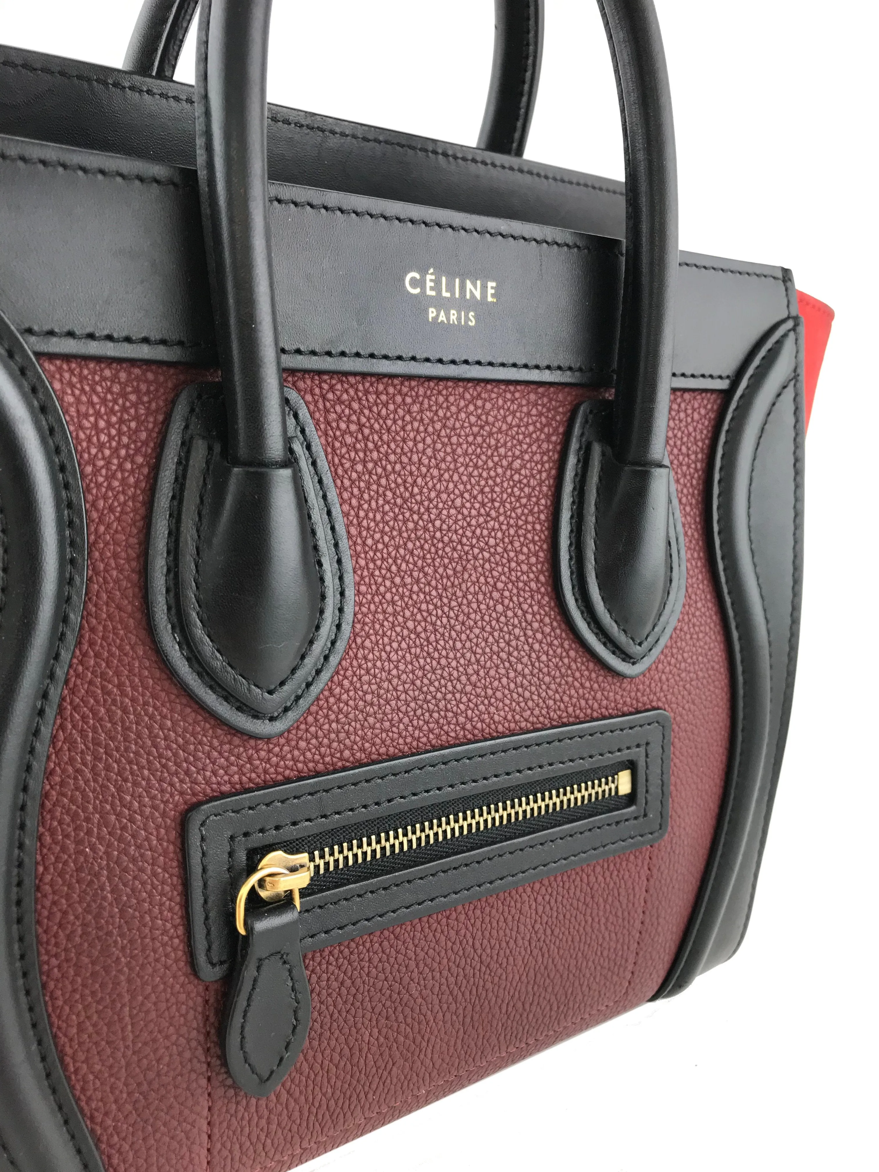 Celine Calfskin Leather and Suede Tricolor Nano Luggage Tote Bag