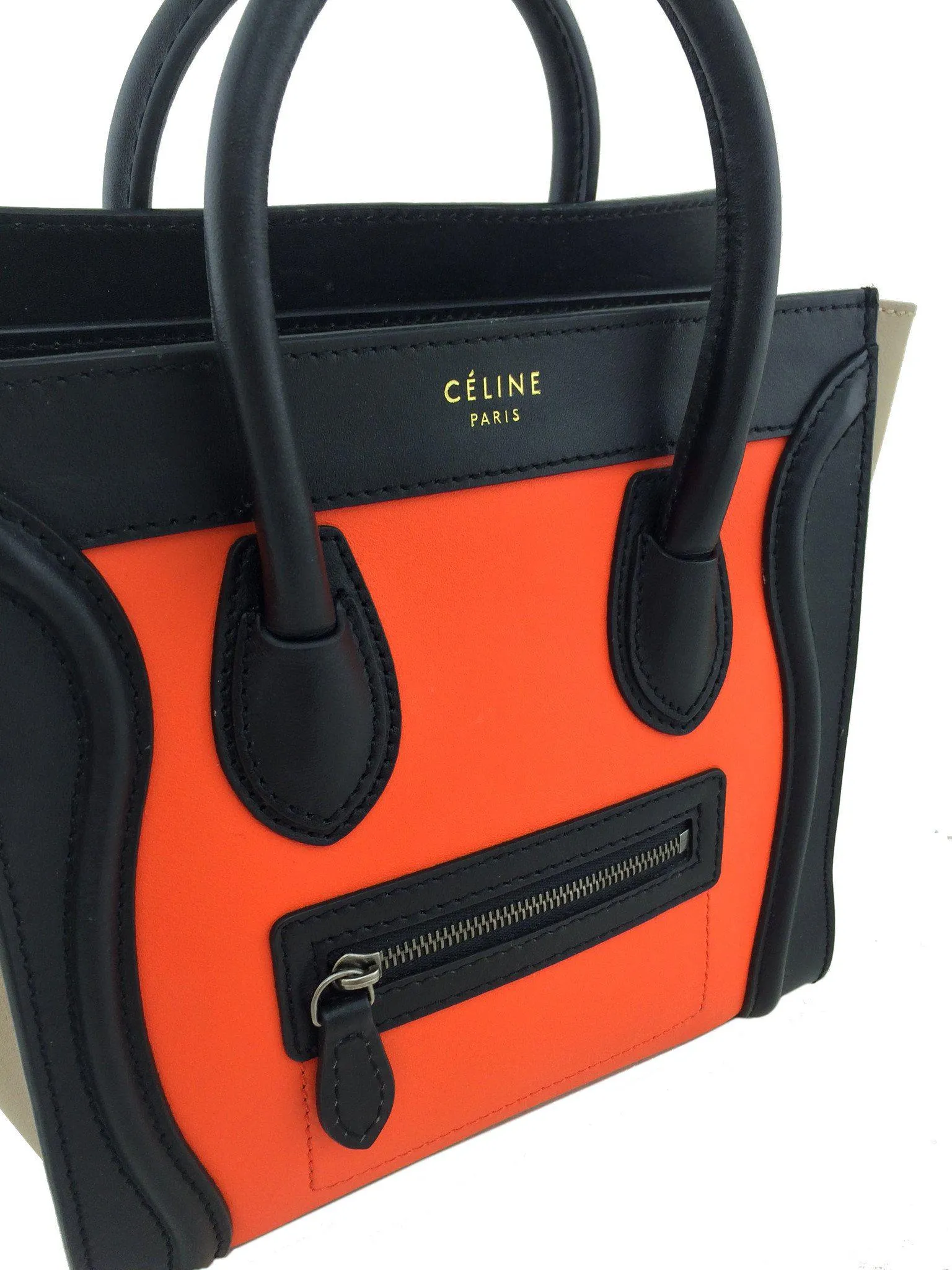 Celine Calfskin Tricolor Nano Luggage Tote Bag