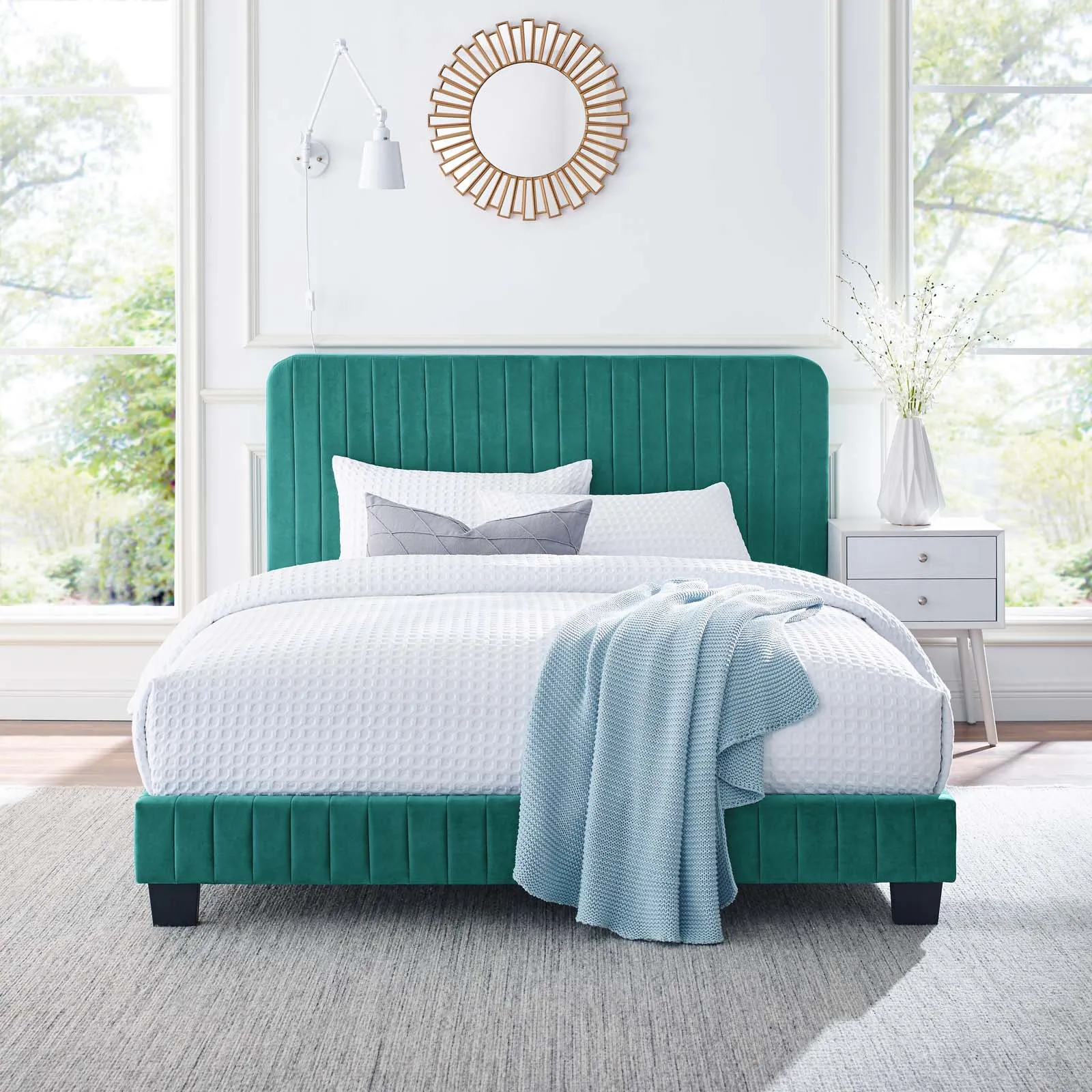 Celine Channel Tufted Performance Velvet Full Platform Bed Teal MOD-6335-TEA