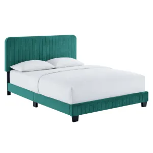 Celine Channel Tufted Performance Velvet Full Platform Bed Teal MOD-6335-TEA