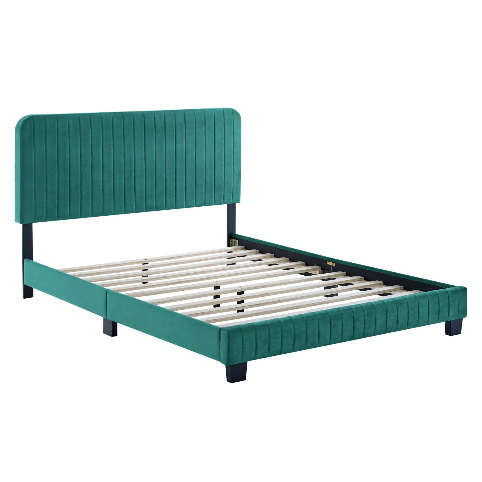 Celine Channel Tufted Performance Velvet Full Platform Bed Teal MOD-6335-TEA