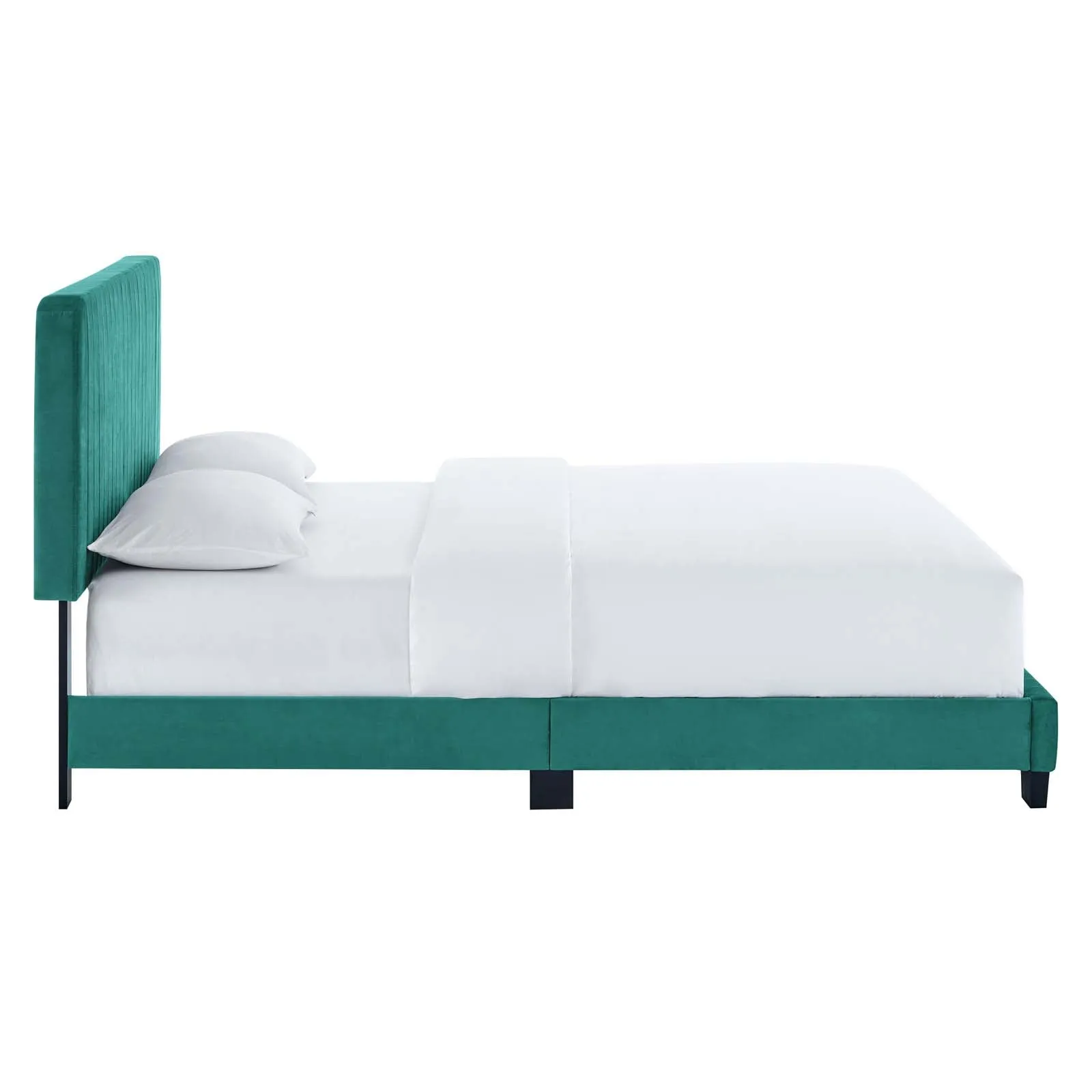 Celine Channel Tufted Performance Velvet Full Platform Bed Teal MOD-6335-TEA