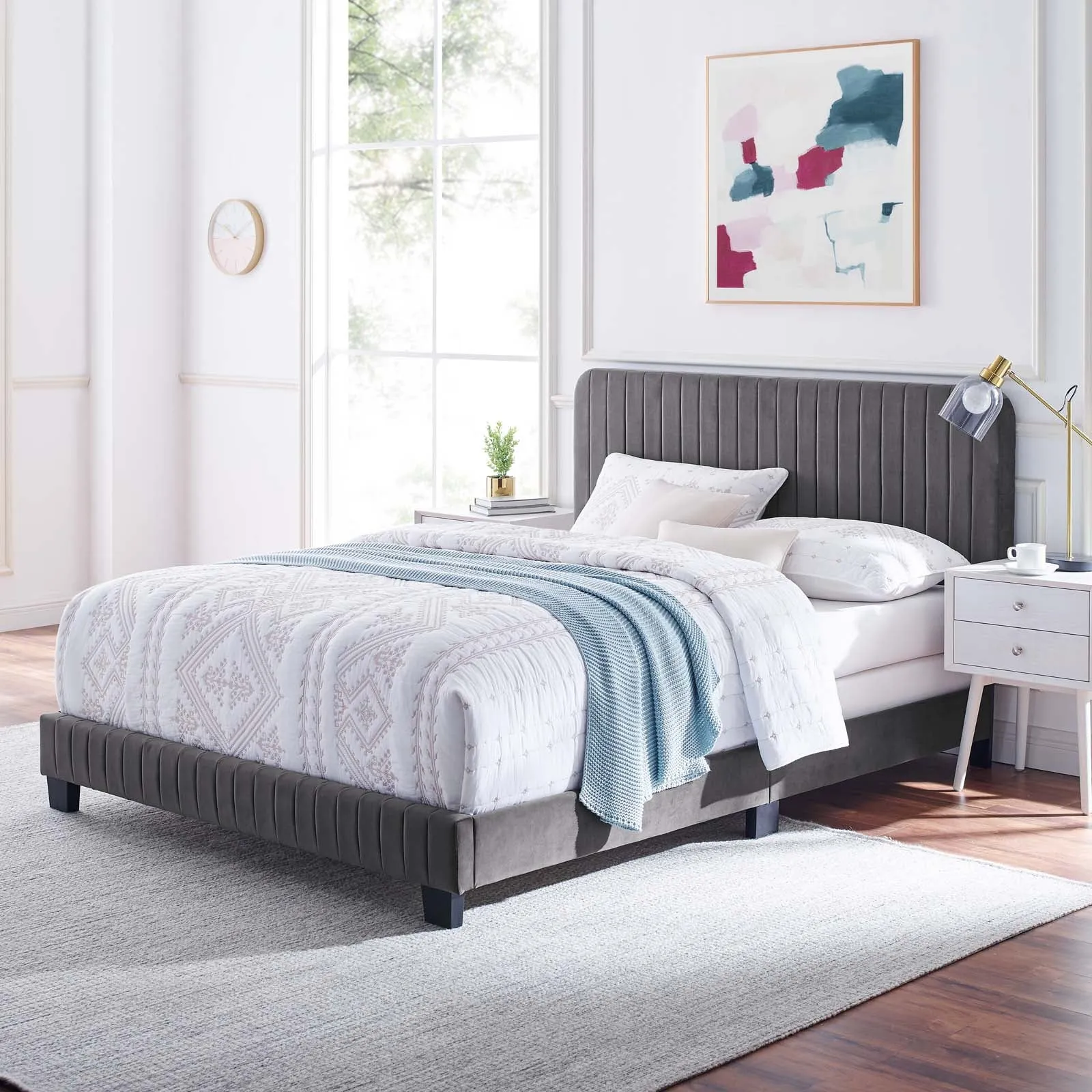 Celine Channel Tufted Performance Velvet King Bed Gray MOD-6329-GRY