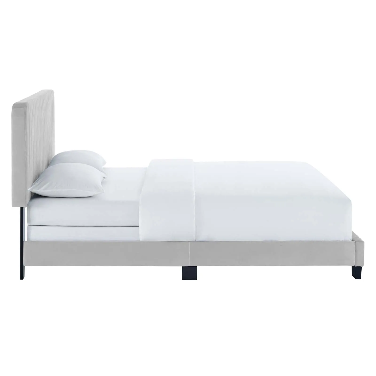 Celine Channel Tufted Performance Velvet Twin Bed Light Gray MOD-6332-LGR