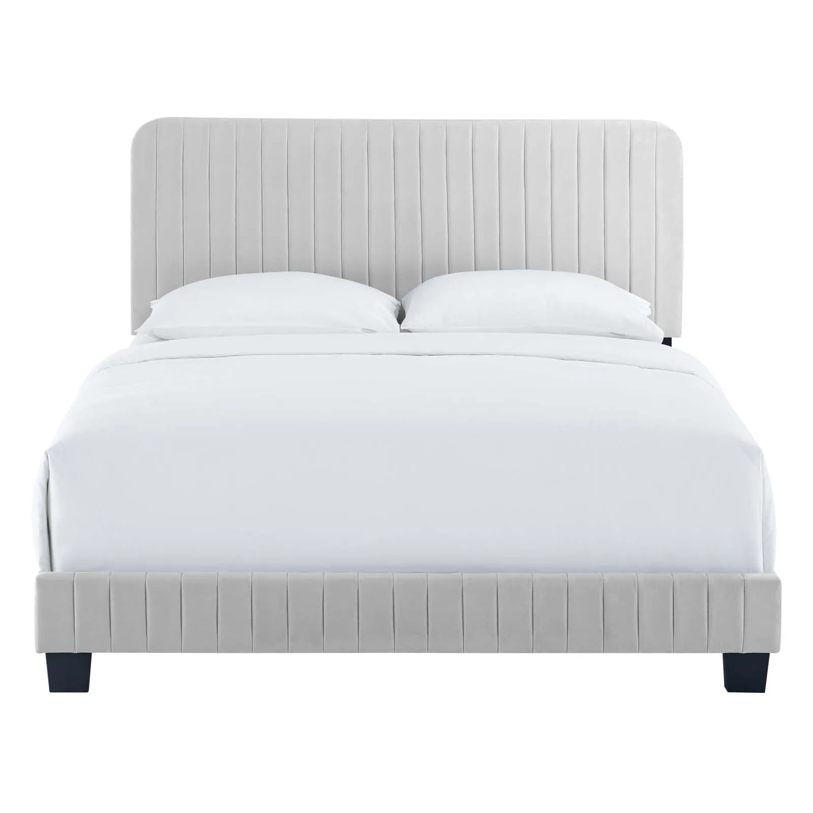 Celine Channel Tufted Performance Velvet Twin Bed Light Gray MOD-6332-LGR