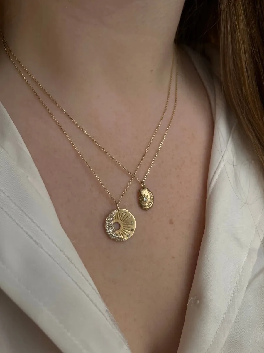 Celine Daoust Sun and Diamonds Moon Medallion Necklace