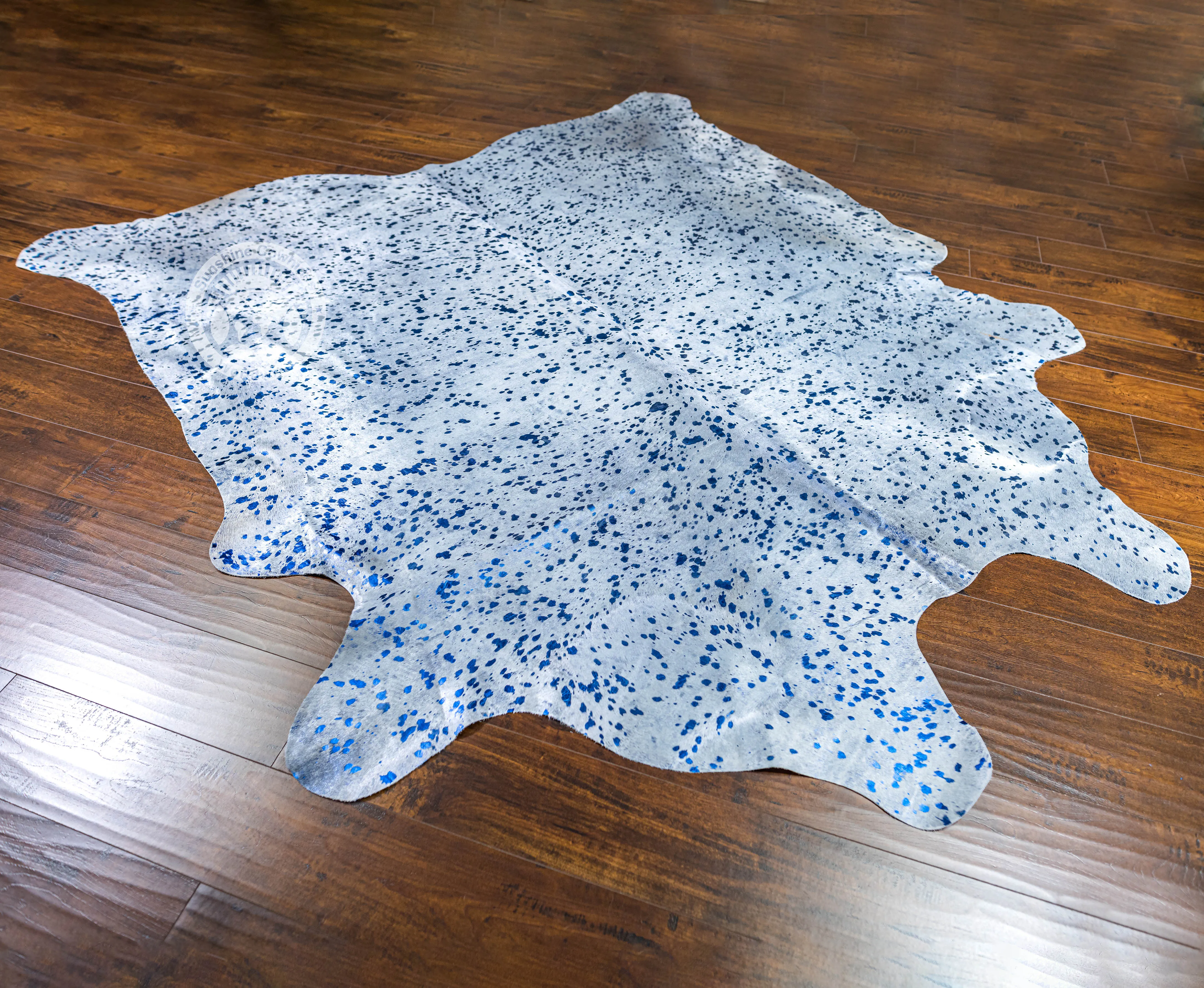 Devore Metallic Blue on Off White Cowhide Rug