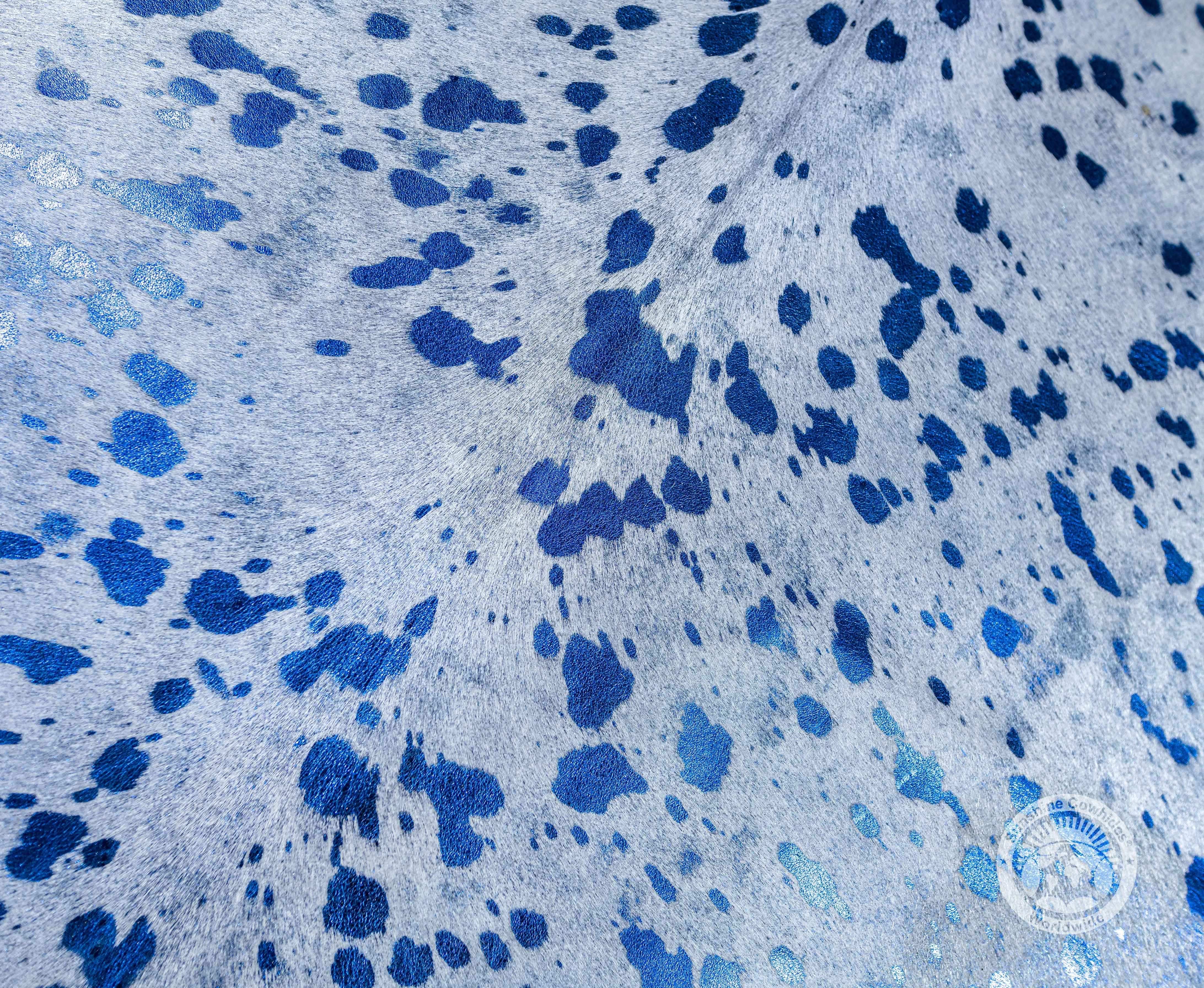 Devore Metallic Blue on Off White Cowhide Rug