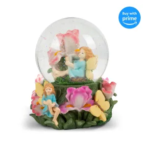 Fairy Children in Flowers 100MM Music Snow Globe Plays Tune Greensleeves