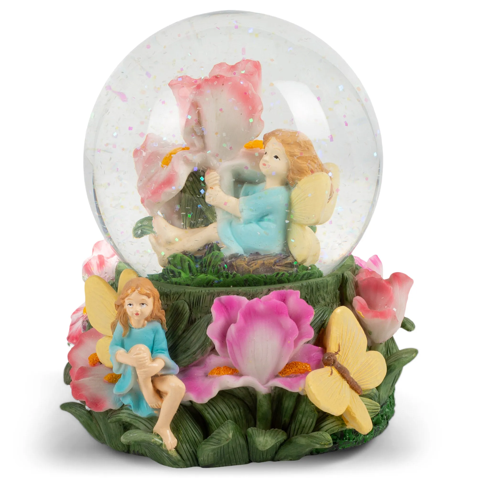 Fairy Children in Flowers 100MM Music Snow Globe Plays Tune Greensleeves