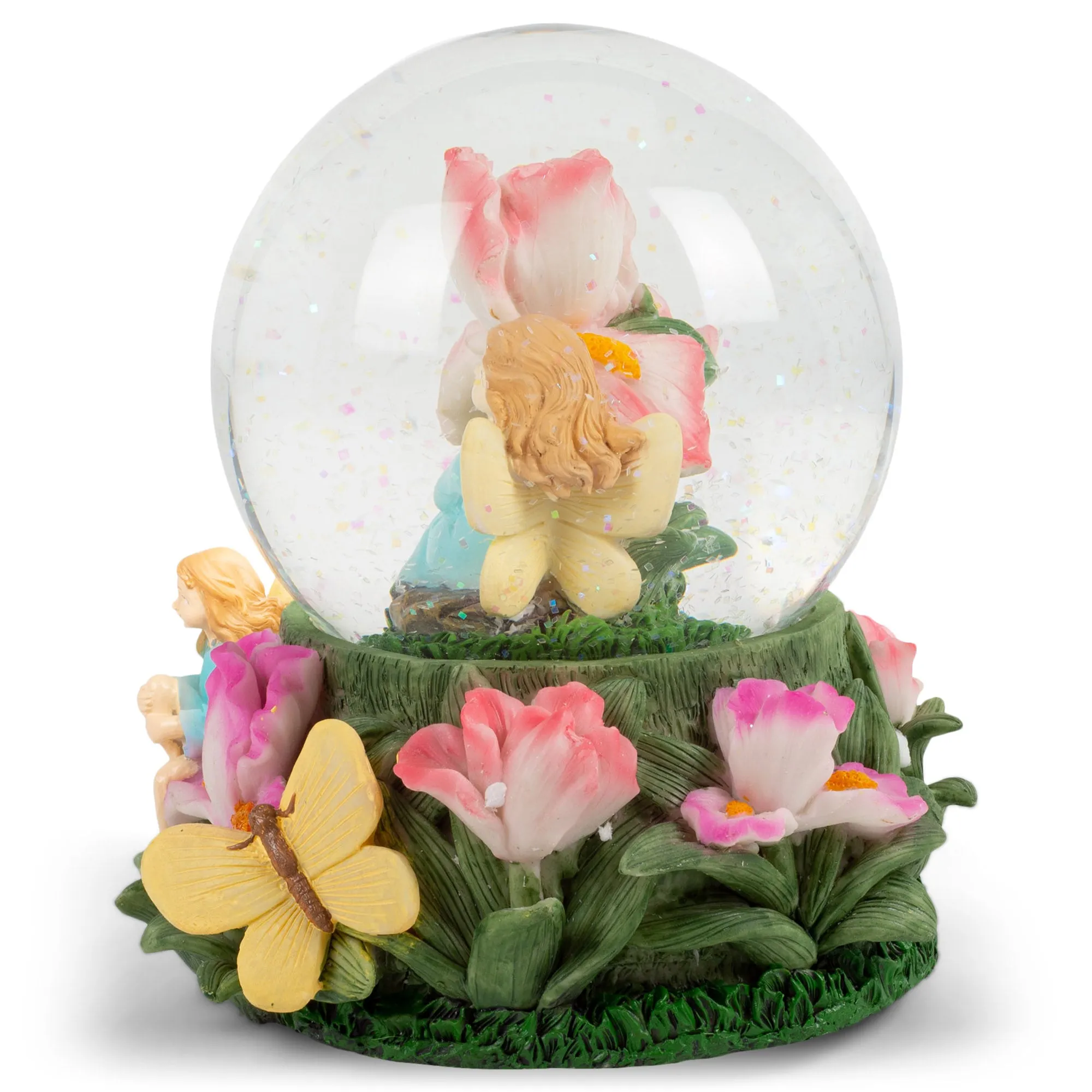 Fairy Children in Flowers 100MM Music Snow Globe Plays Tune Greensleeves