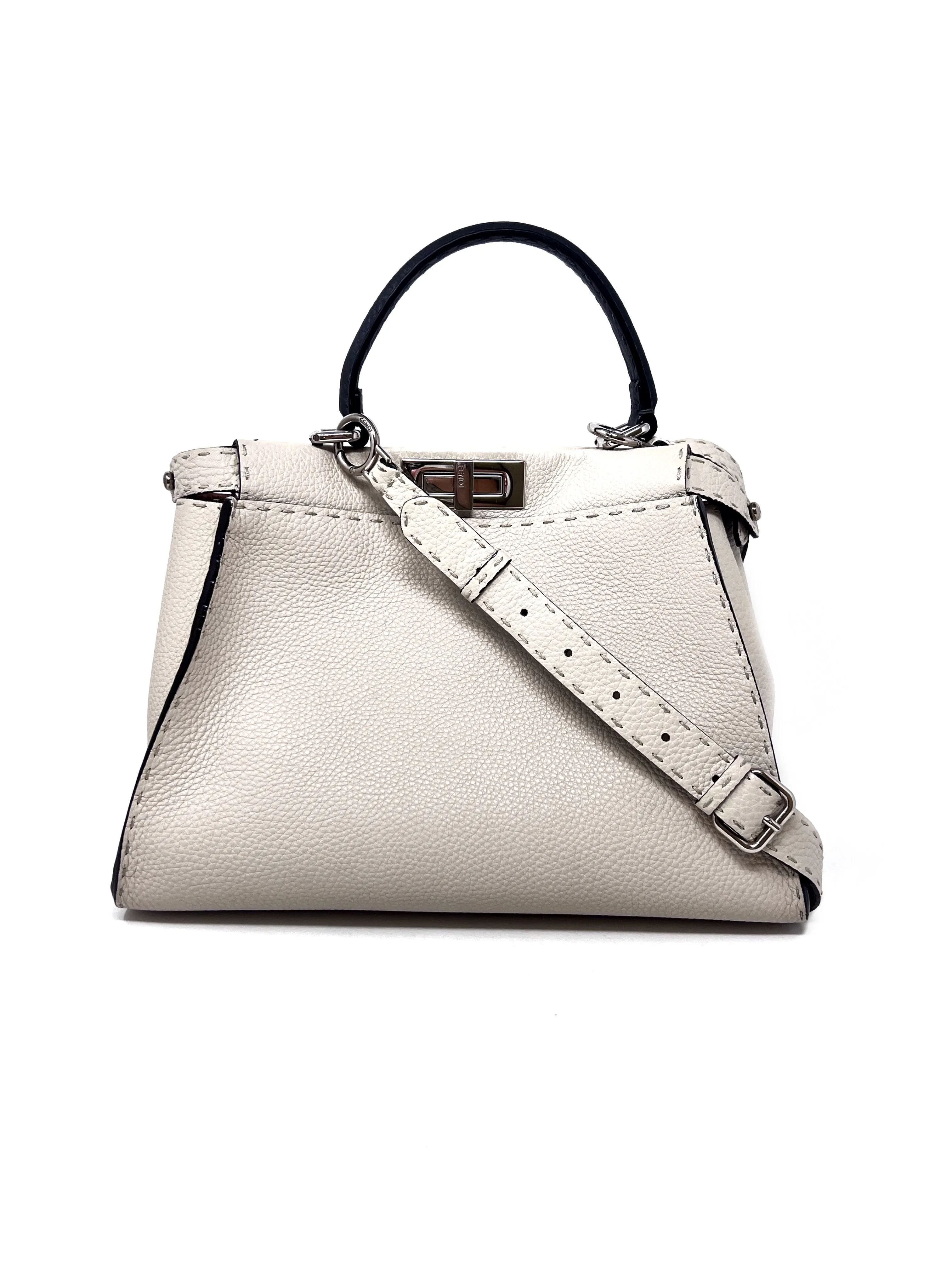 Fendi Bone 'Peekaboo' MD Hand Stitched Selleria Tri-Color Bag W/Strap