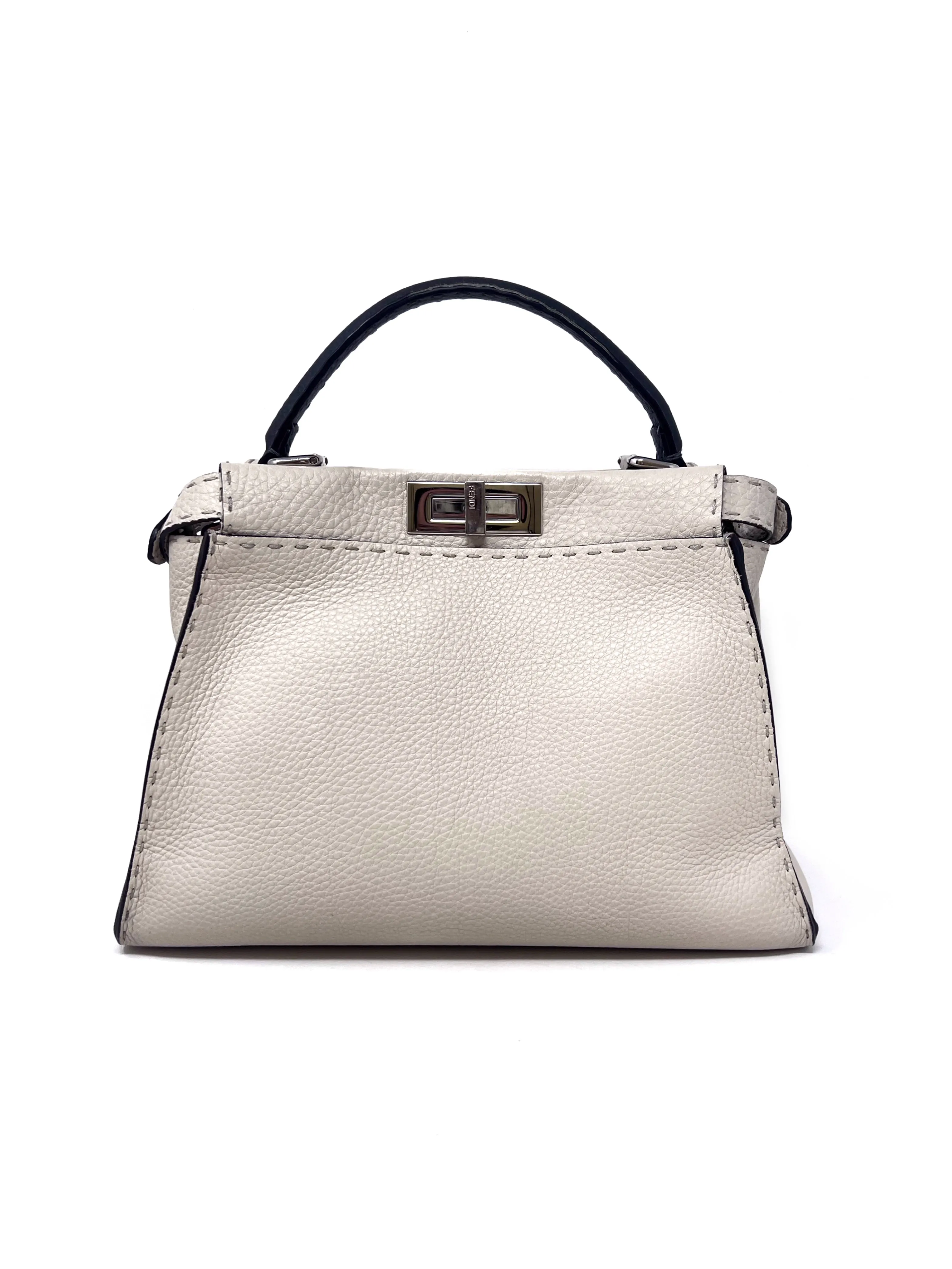 Fendi Bone 'Peekaboo' MD Hand Stitched Selleria Tri-Color Bag W/Strap