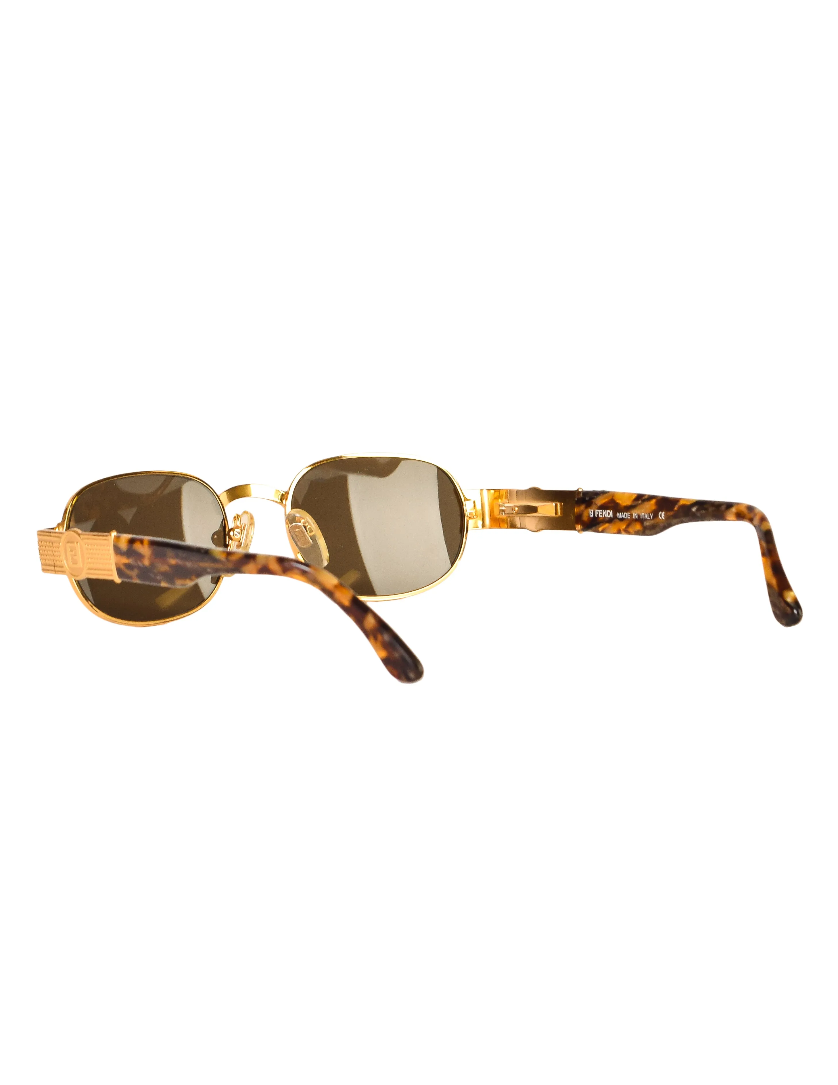 Fendi Vintage 308 034 Gold Rim FF Logo Tortoise Sunglasses