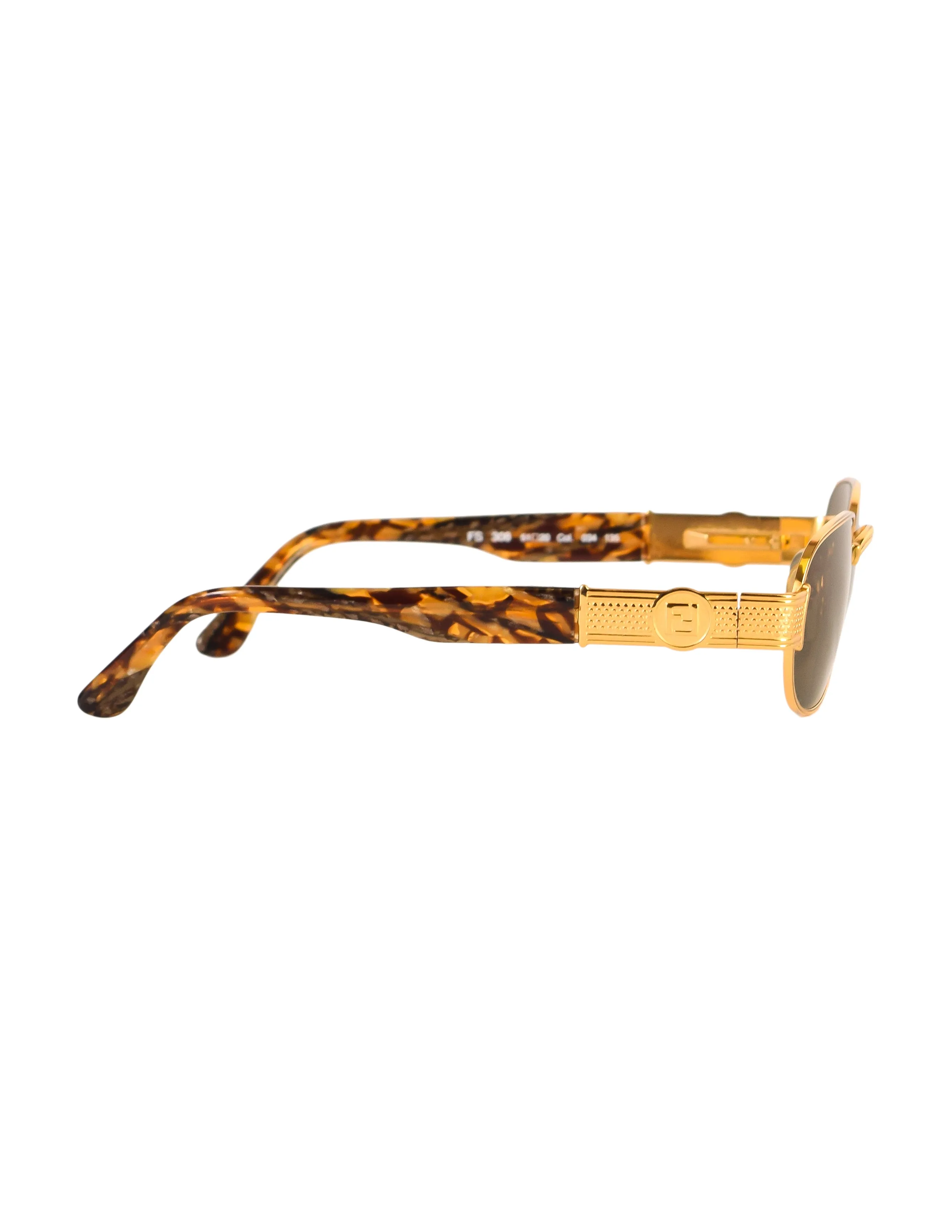 Fendi Vintage 308 034 Gold Rim FF Logo Tortoise Sunglasses