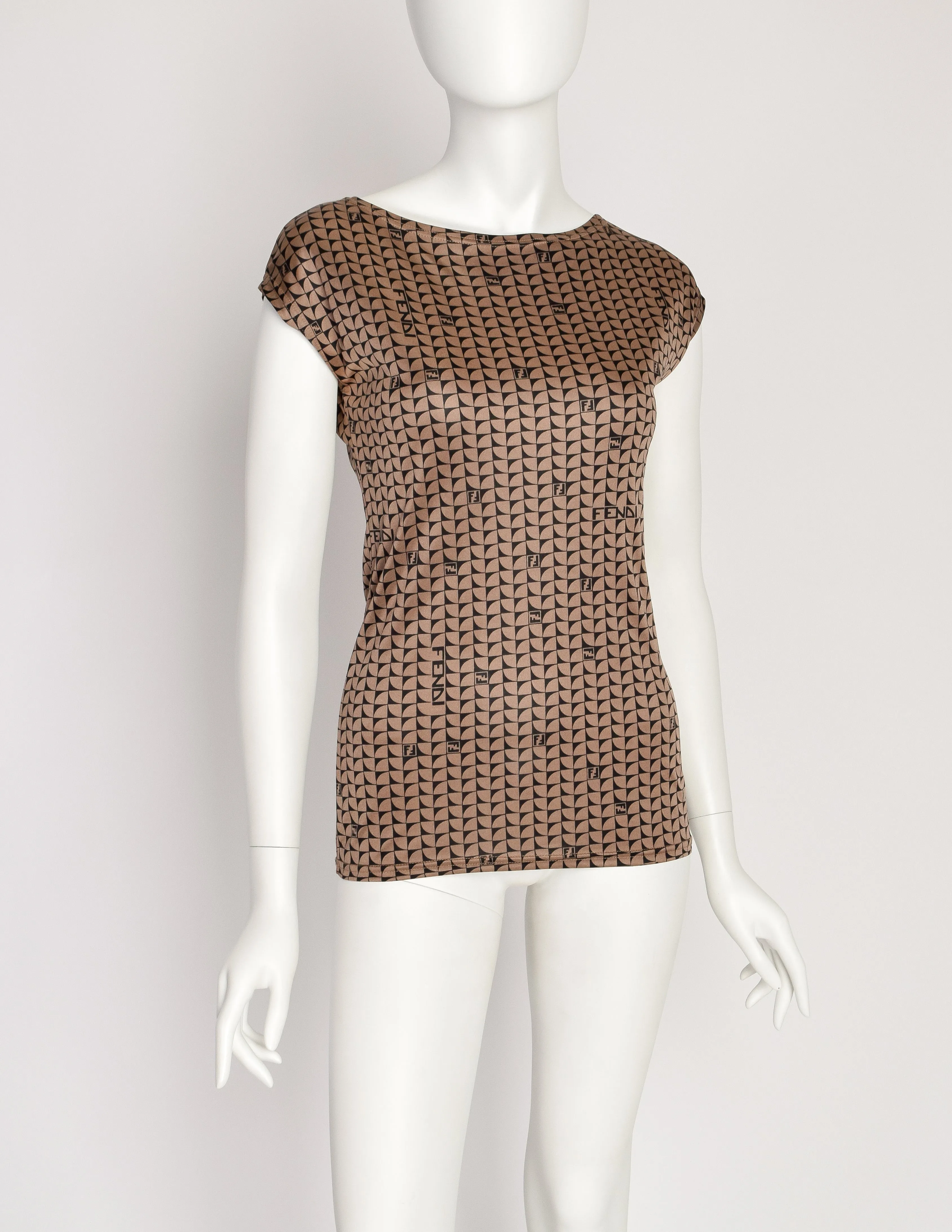 Fendi Vintage Black and Brown Geometric Logo Top