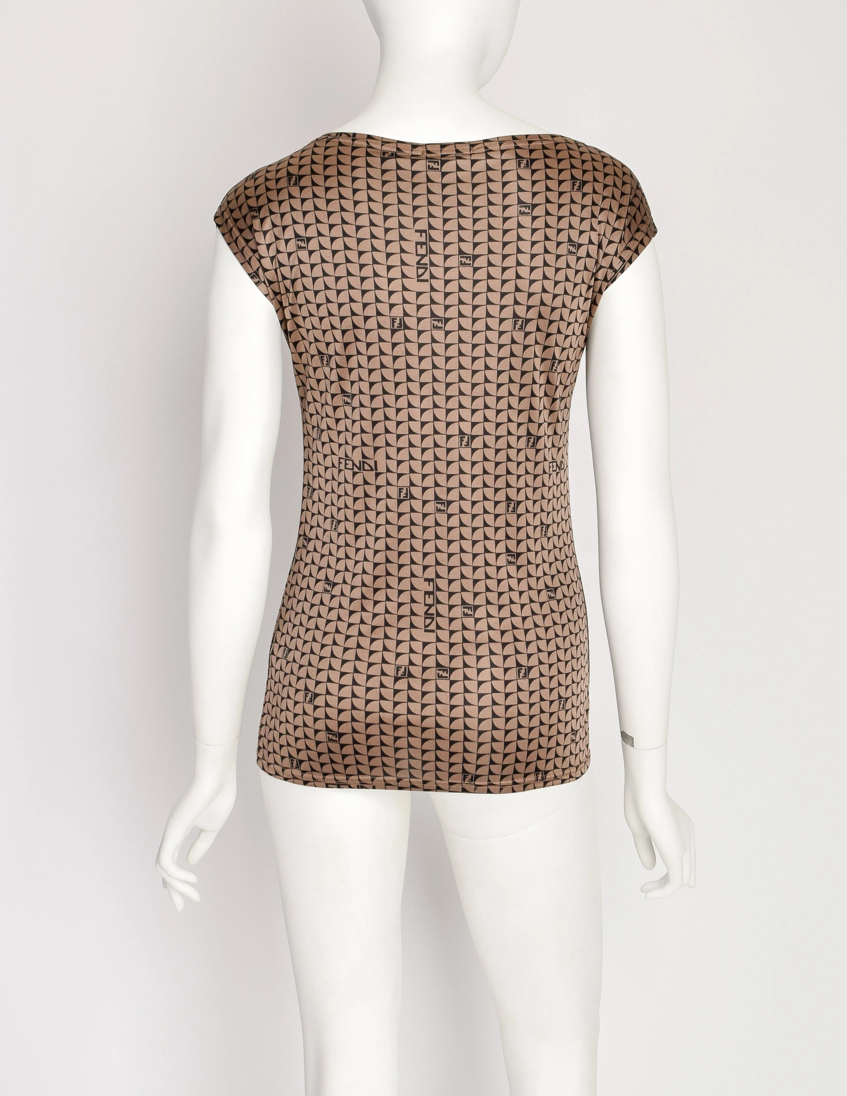 Fendi Vintage Black and Brown Geometric Logo Top