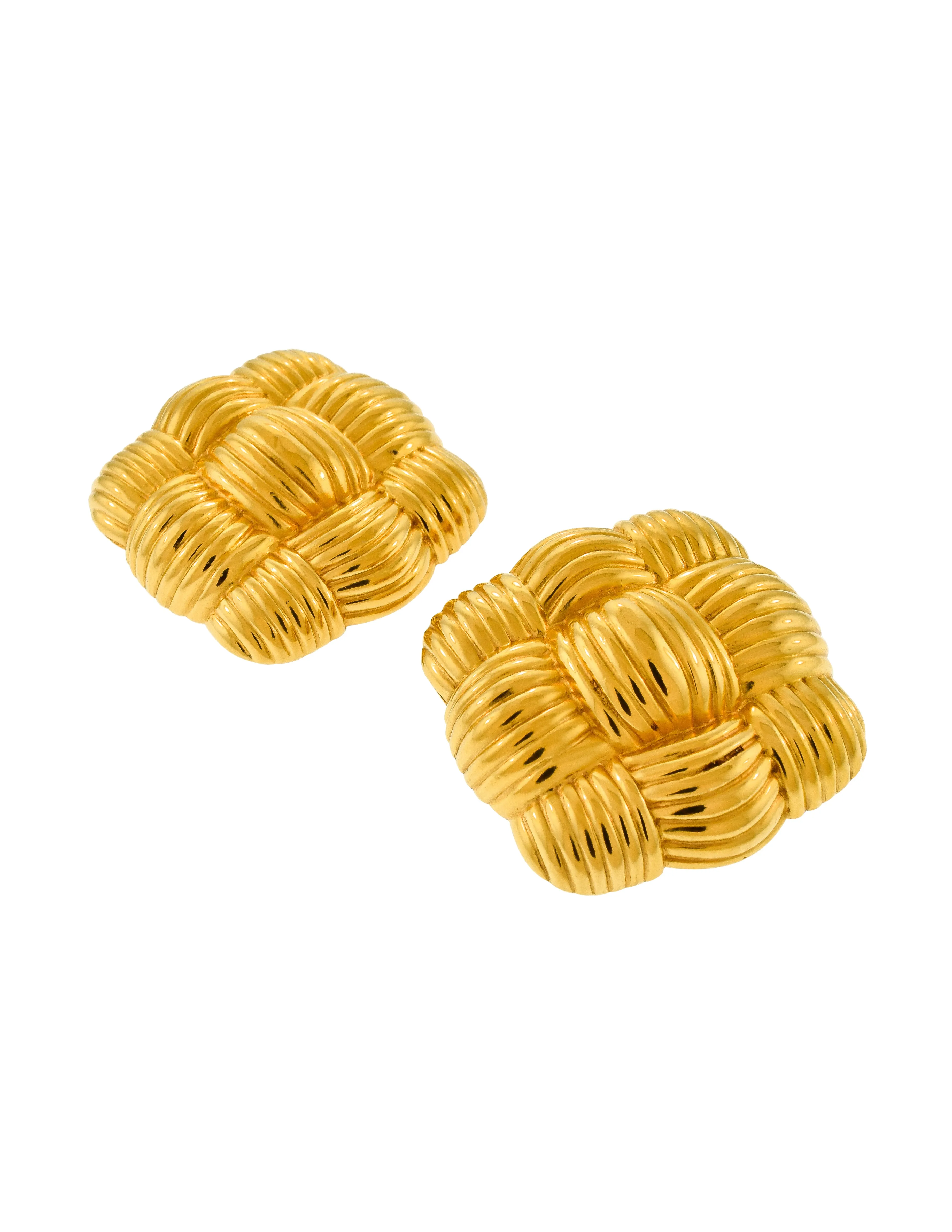 Fendi Vintage Massive Oversized Gold Ribbed Woven Knot Earrings