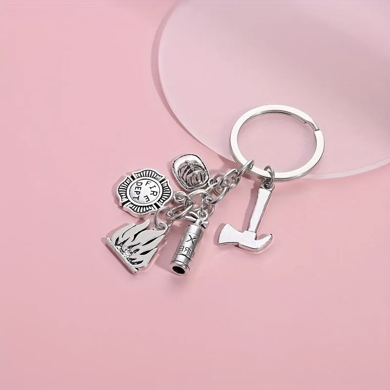 Fire Extinguisher Hat Keychain Pendant  Silvery Car Ornament