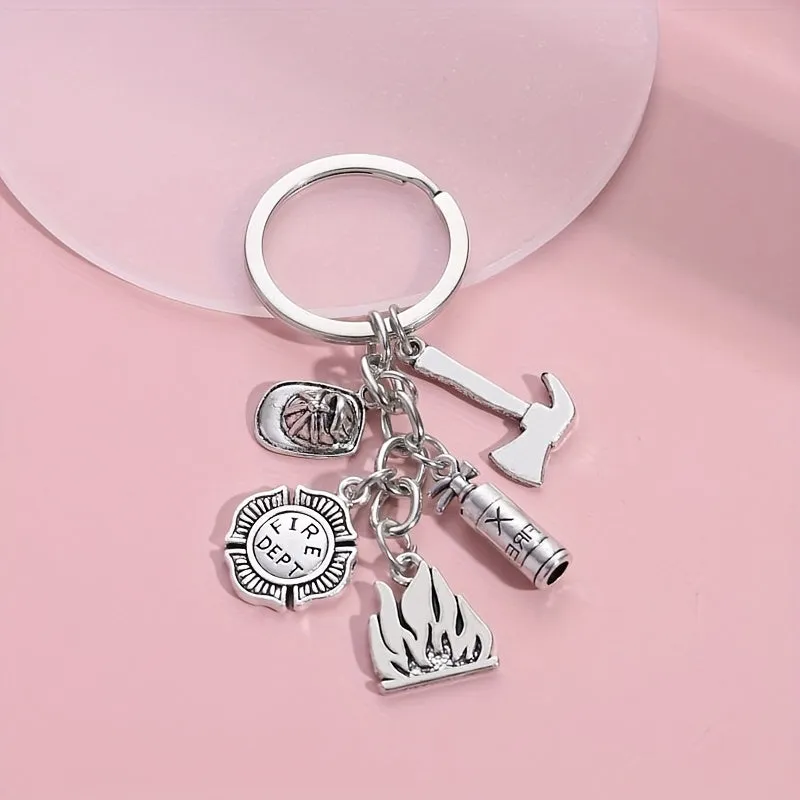 Fire Extinguisher Hat Keychain Pendant  Silvery Car Ornament