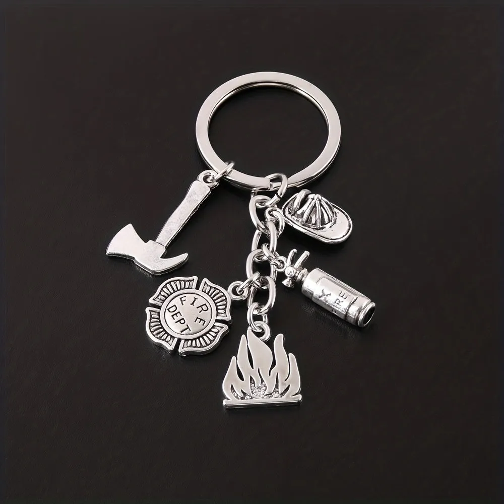 Fire Extinguisher Hat Keychain Pendant  Silvery Car Ornament