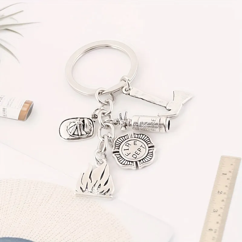 Fire Extinguisher Hat Keychain Pendant  Silvery Car Ornament