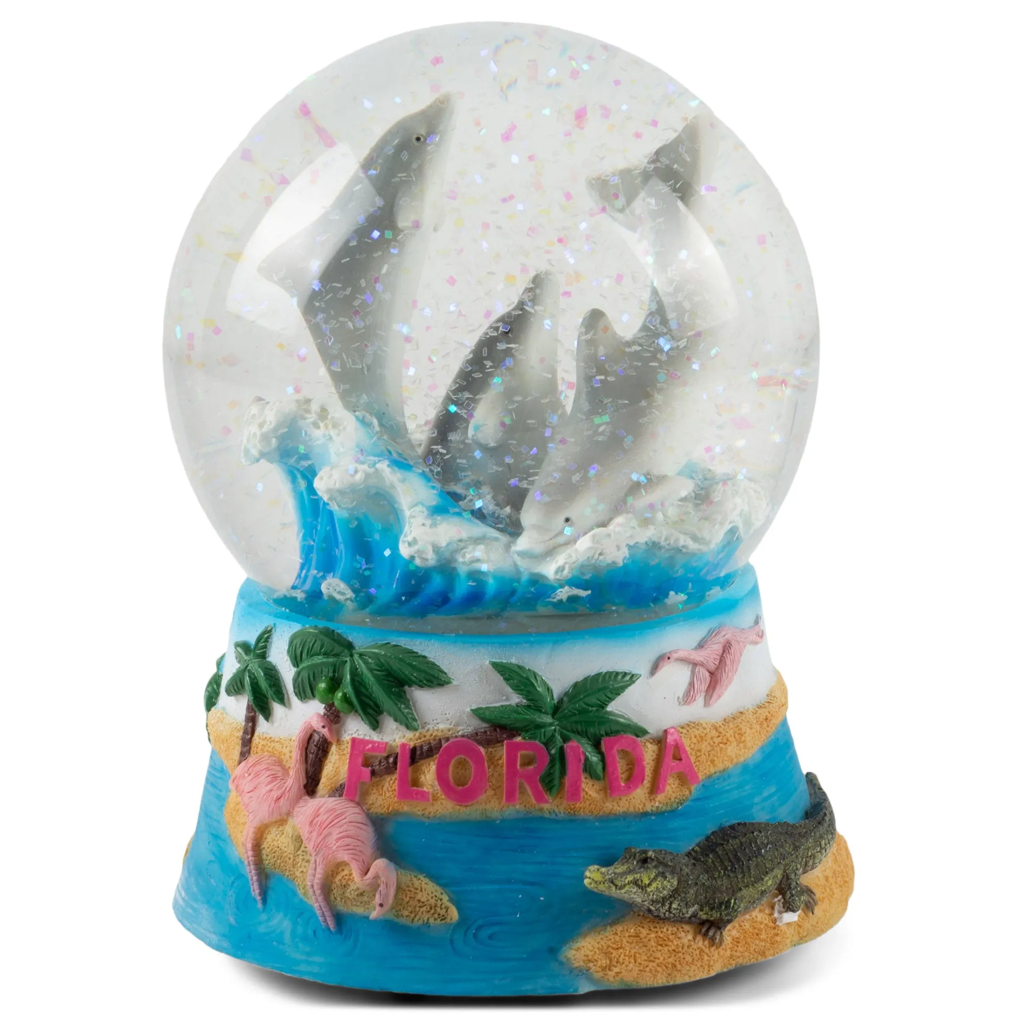 Florida Dolphins Figurine 100MM Snow Globe Plays Tune By the Beautiful Sea