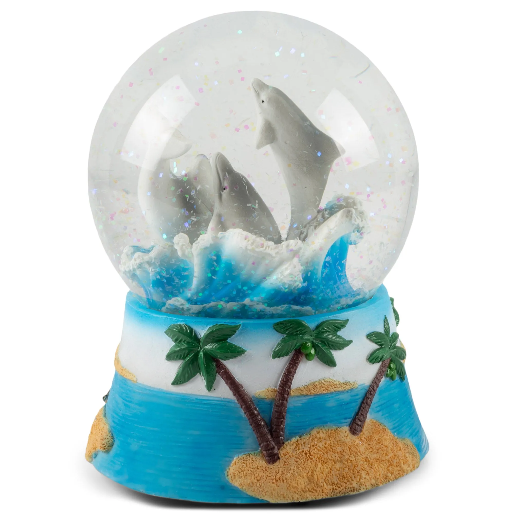 Florida Dolphins Figurine 100MM Snow Globe Plays Tune By the Beautiful Sea