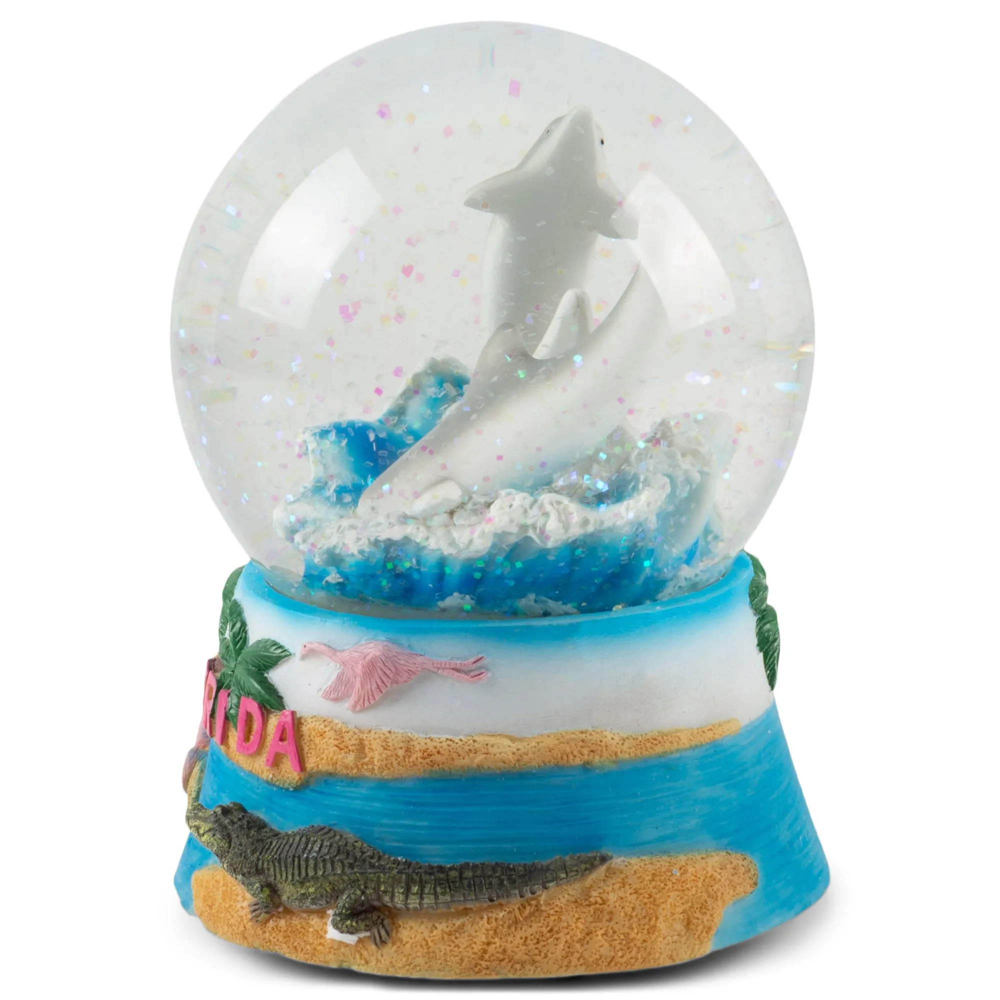 Florida Dolphins Figurine 100MM Snow Globe Plays Tune By the Beautiful Sea