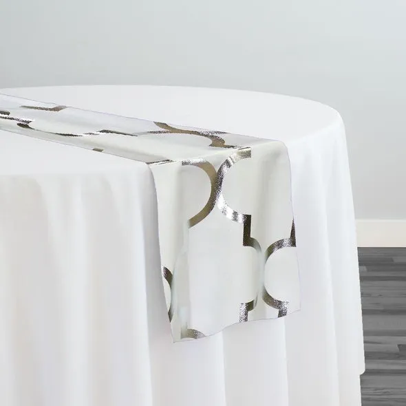 Gatsby (Metallic Print) Table Runner in White and Silver