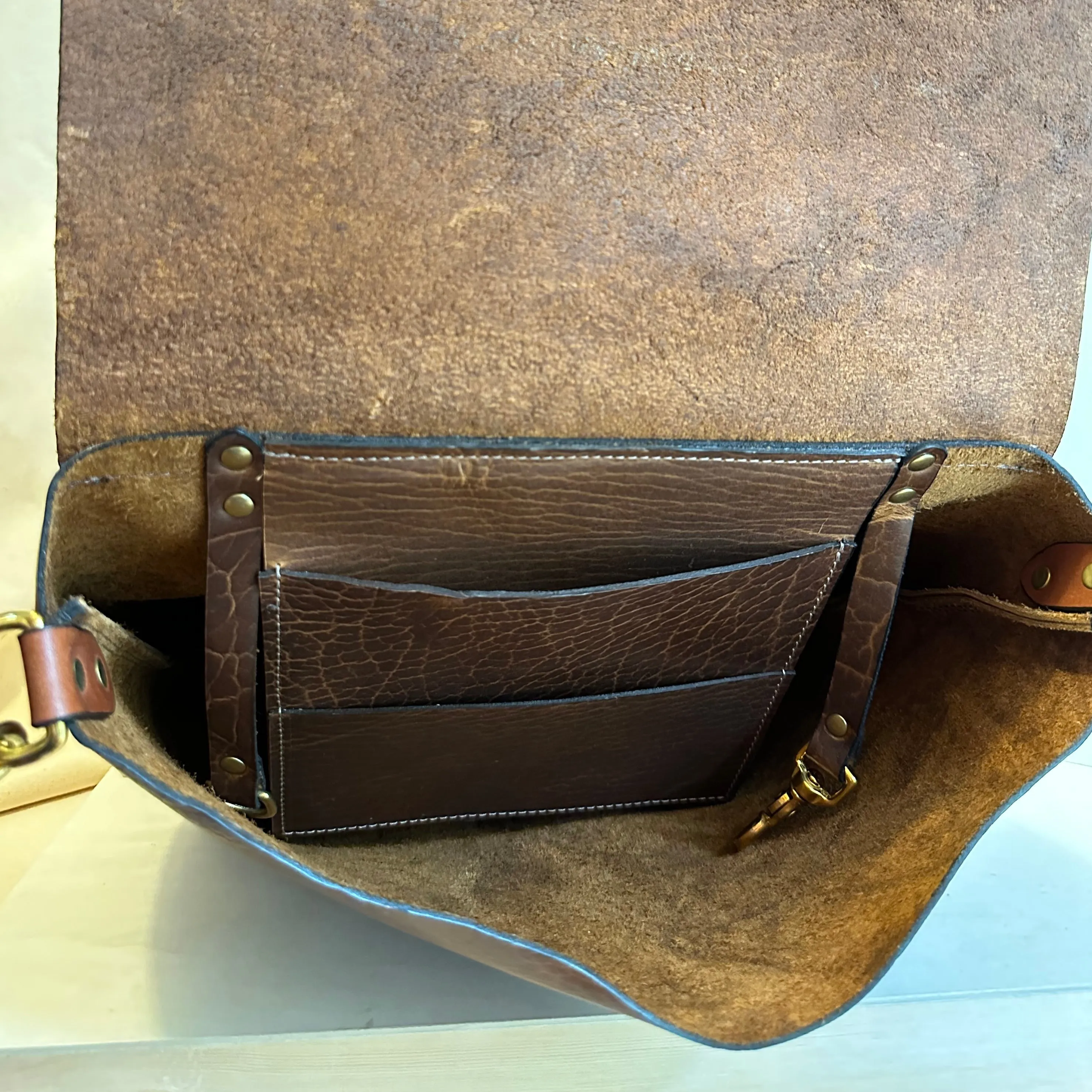 Glazed Bison Leather Messenger Bag