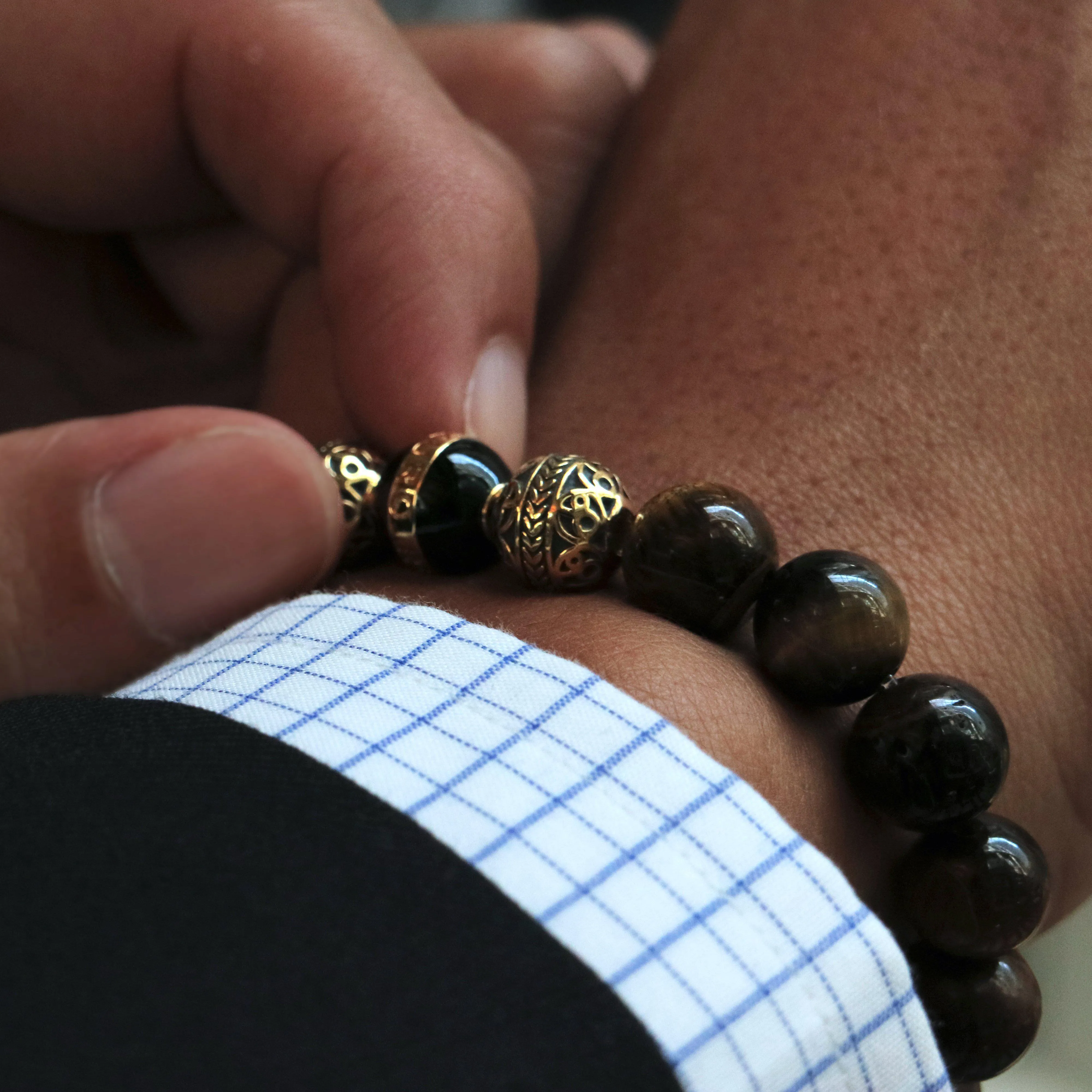 Gold Black Enamel Tiger Eye Bracelet