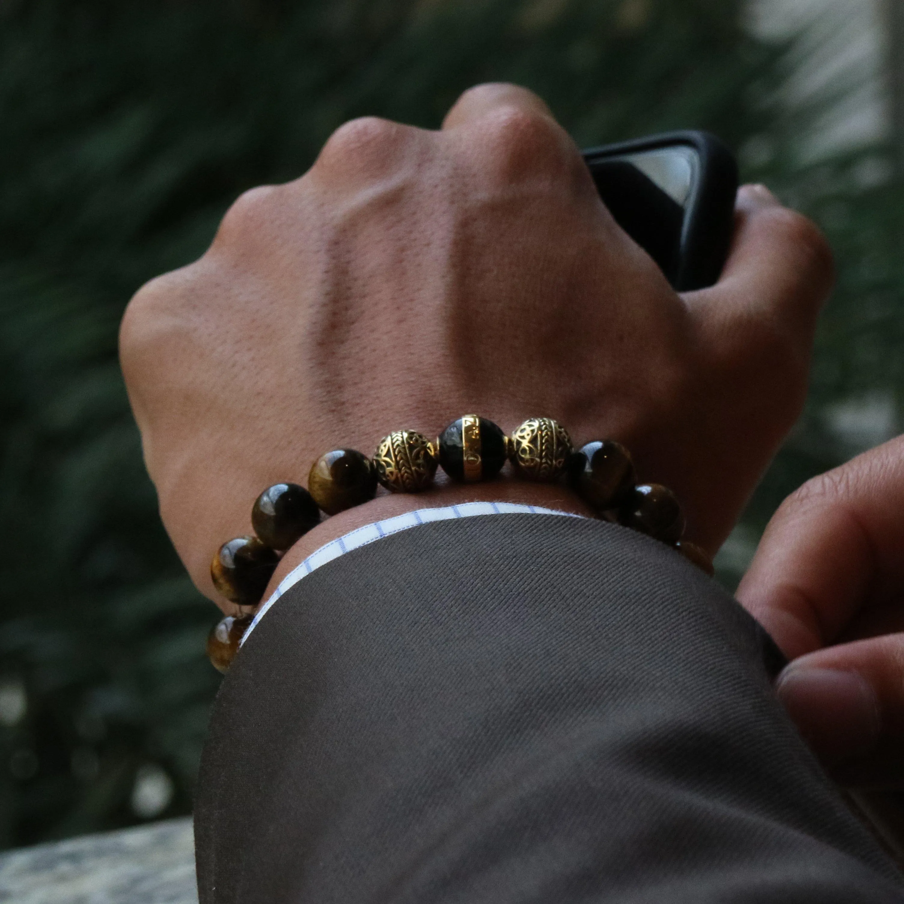 Gold Black Enamel Tiger Eye Bracelet