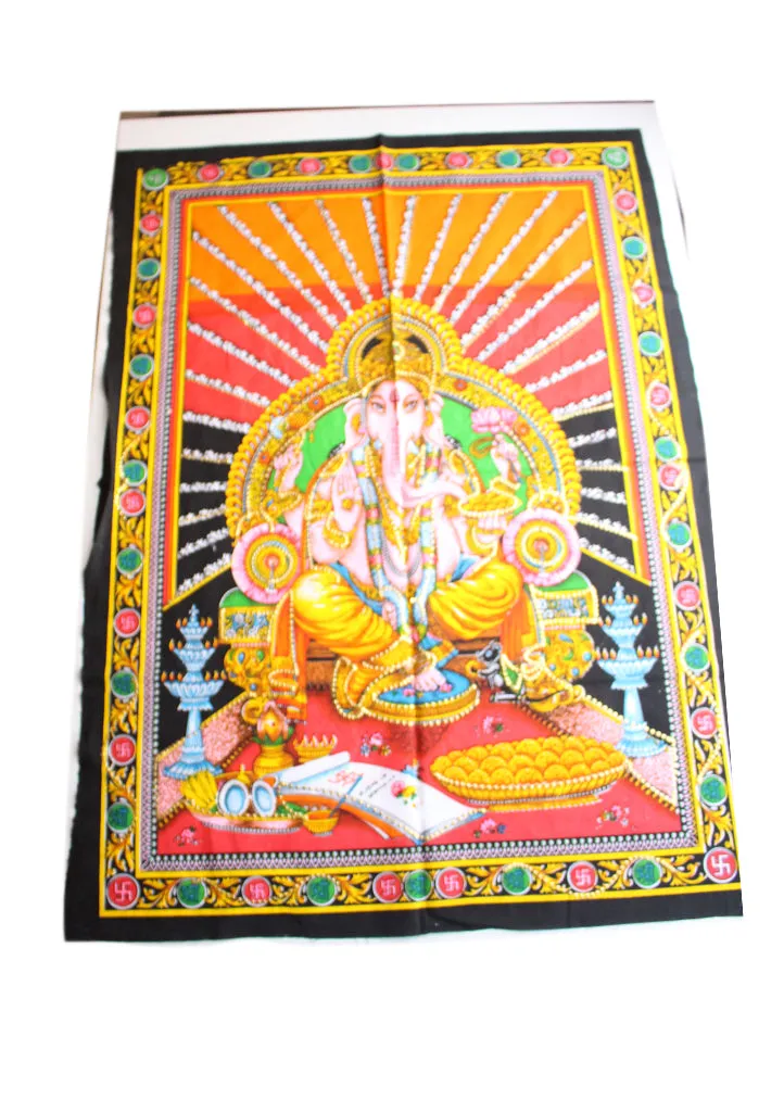 Hindu Lord Ganesha Printed Cotton Fabric Tapestry Wall Hanging