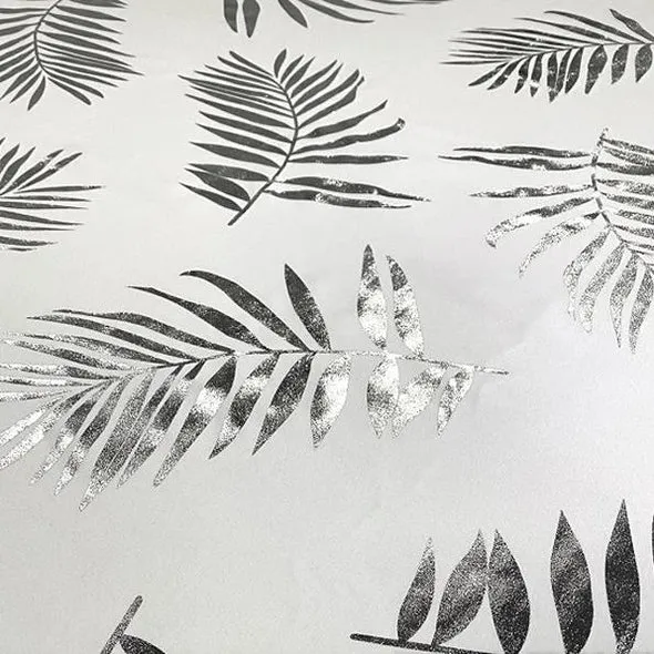 Leaf (Metallic Print) Table Runner in White and Silver