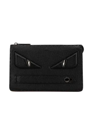 Leather Selleria Monster Clutch with Top Zip Closure and Interior Slip Pockets