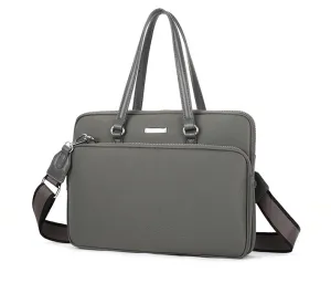 LIGHTWEIGHT GREY MULTI COMPARTMENT LAPTOP HANDBAG WITH LONG SHOULDER STRAP