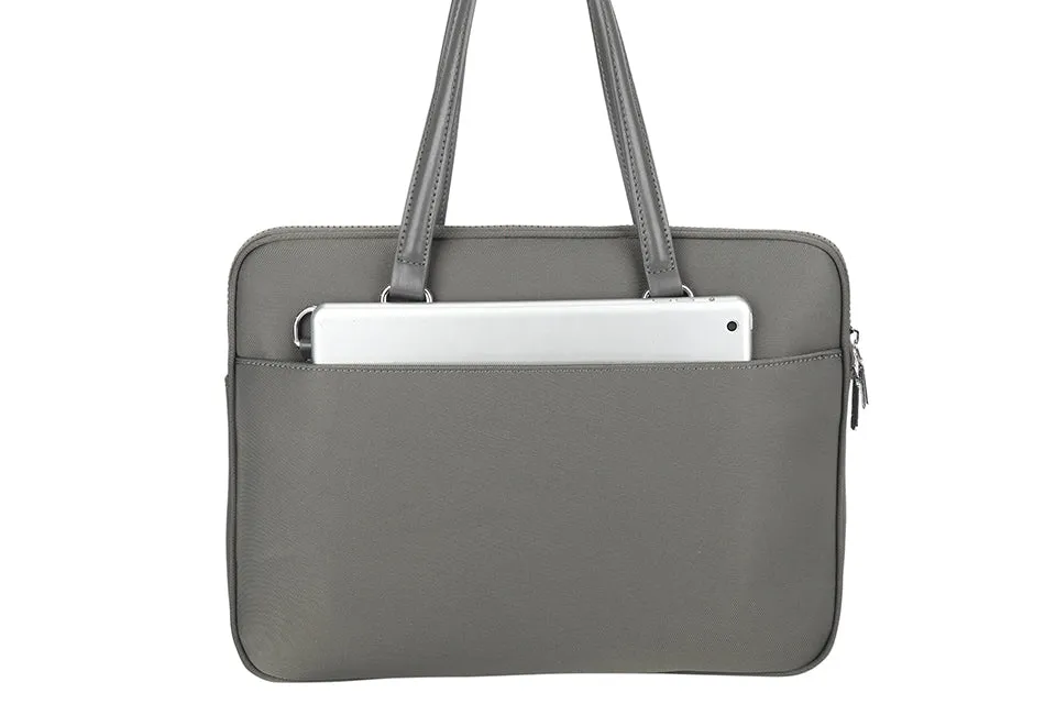 LIGHTWEIGHT GREY MULTI COMPARTMENT LAPTOP HANDBAG WITH LONG SHOULDER STRAP